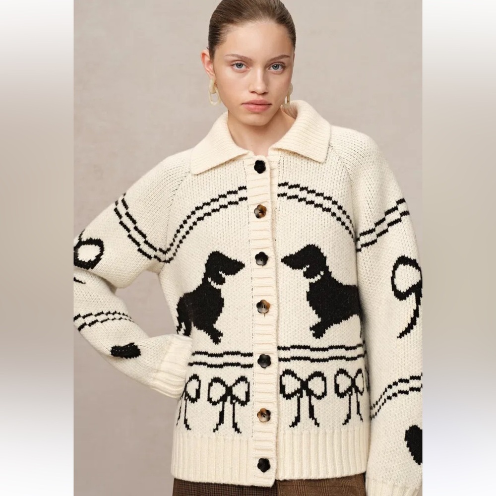 Silvia Antognozzi for Fabrique Perla Dachshunds Jacquard Cardigan Size Medium